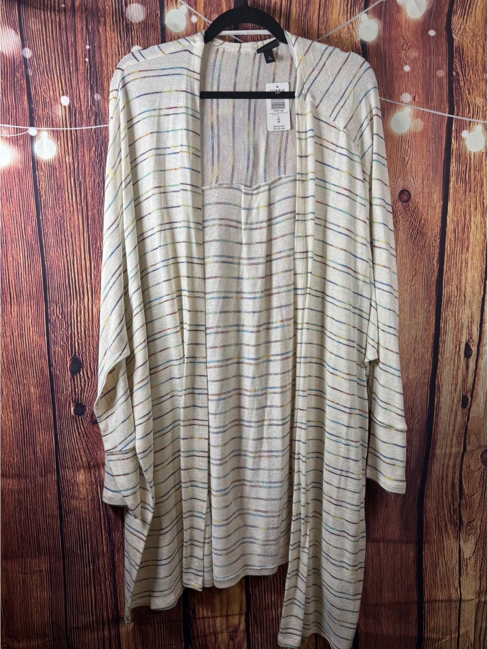 Cream Multicolor Striped Open Front Cardigan Size S
